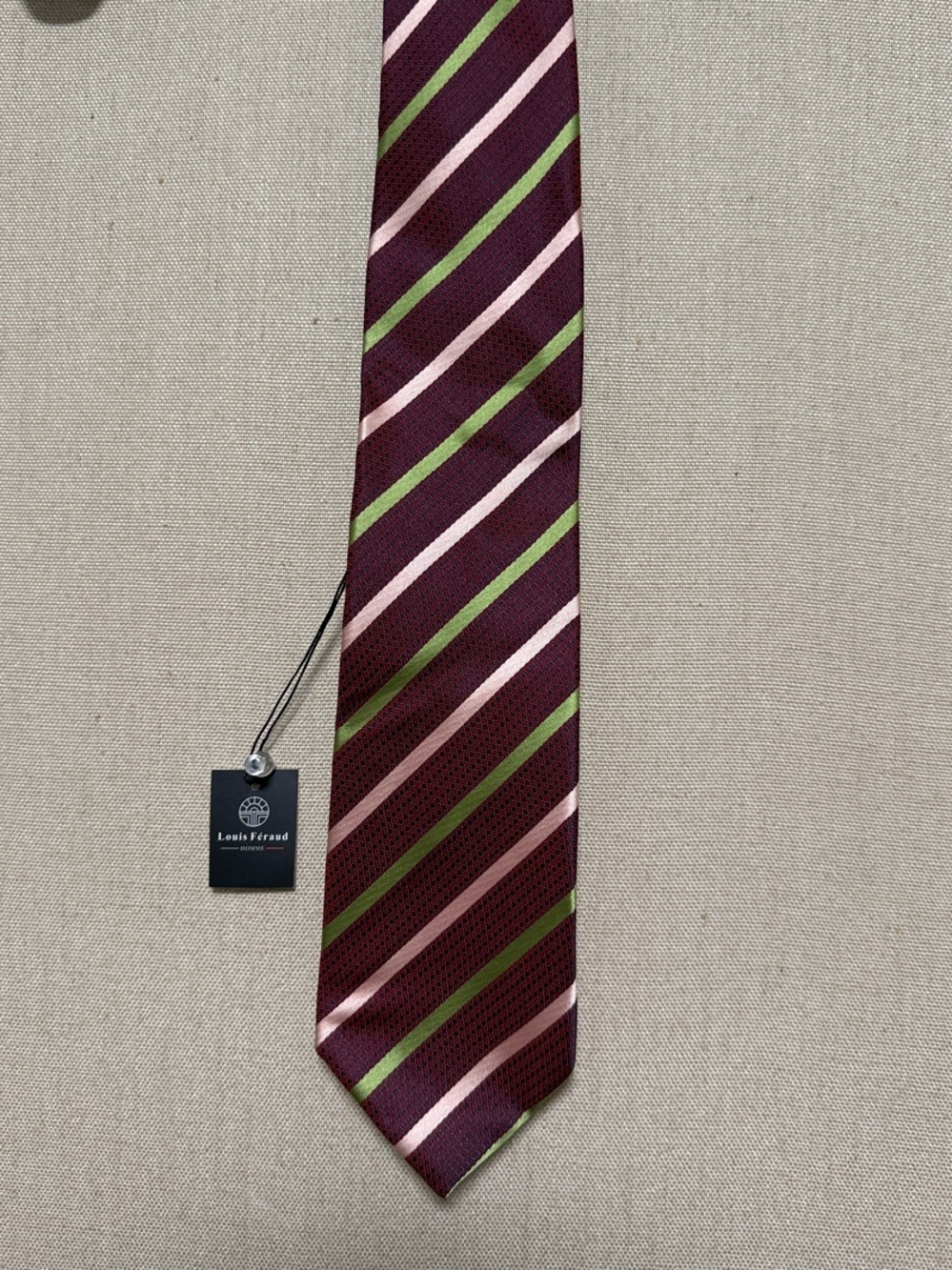 New Louis Feraud Classic Striped Burgundy Pink Green 100% Microfiber